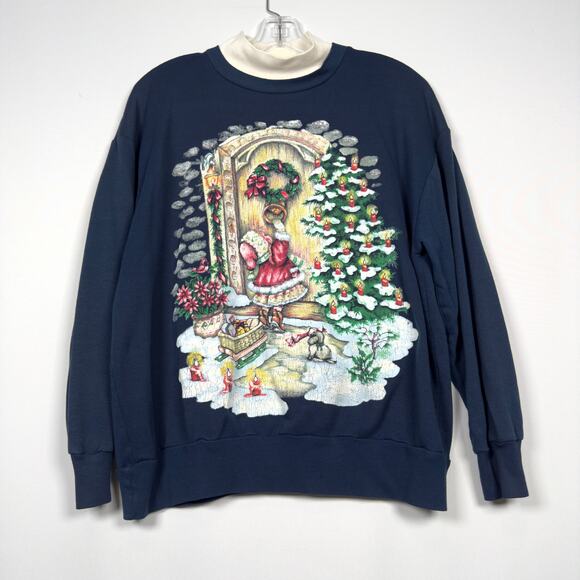 Vintage 90s Nutcracker Christmas Pullover Navy Holiday Scene Sweater Sz M - Picture 2 of 7